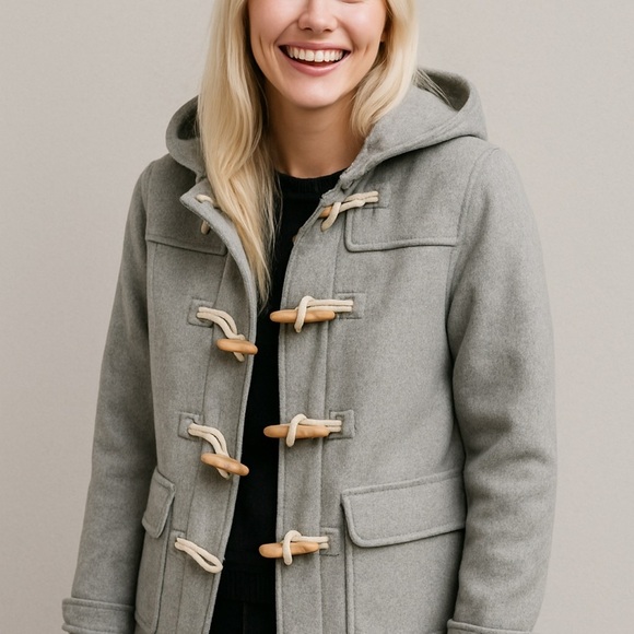 Wool Coat Zanerobe Scandi Girl Gray Toggle Duffle Coat Jacket Winter Cottage 8 - Picture 1 of 11